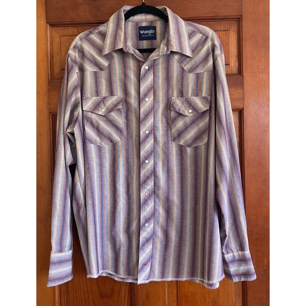 Wrangler Mens XL Multi Color Striped Pearl Snap Western Shirt Rodeo Retro Cowboy